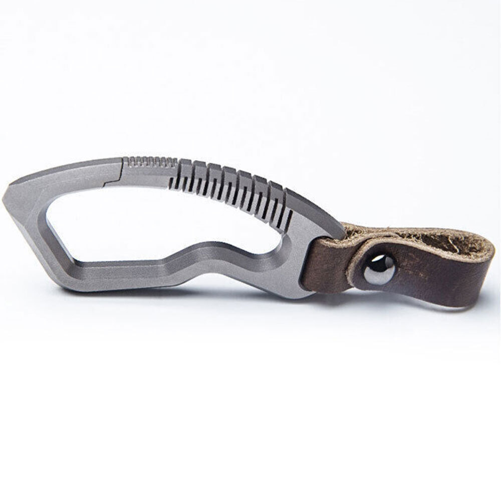 Titanium Alloy + Leather Removable Keychain Carabiner Pendant Crowbar EDC Tool