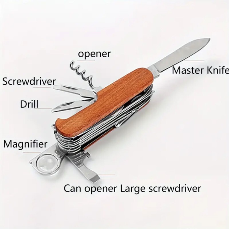 Outdoor Multi functional Tool Knife solid wood handle 15 in 1 tool