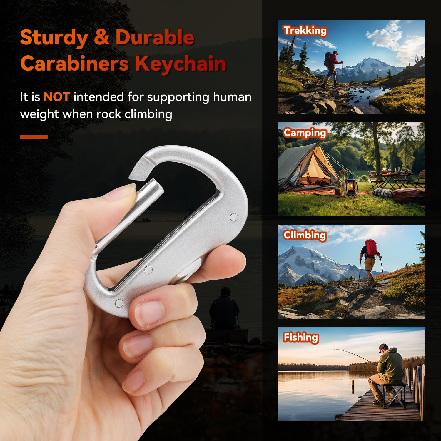 Multitool Carabiner with Pocket Knife, Bottle Opener,Nail File,Small Scissors,Ed