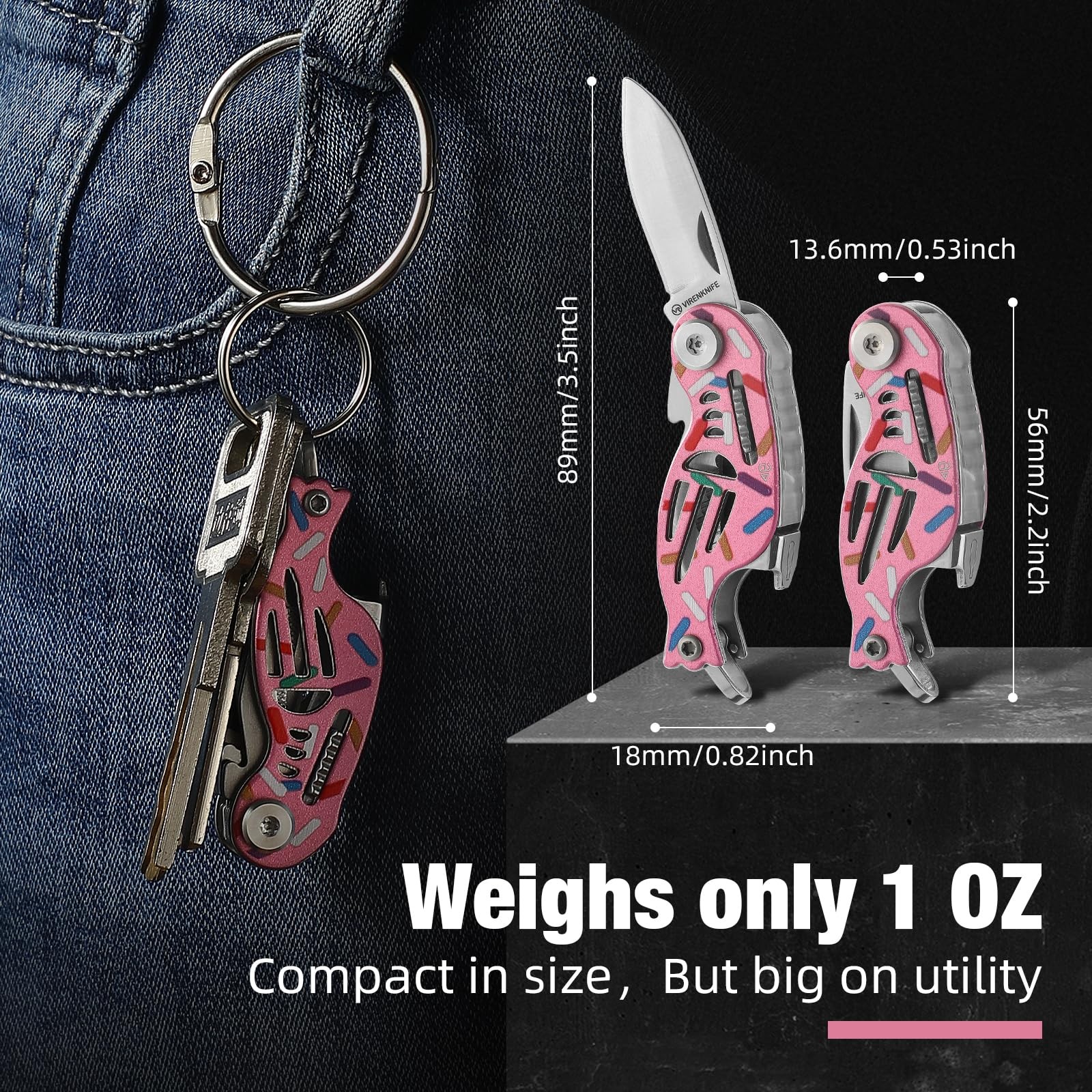 VIRENKNIFE Folding Pocket Utility Knife,Keychain Knife，9 in 1 Multitool，Packa…