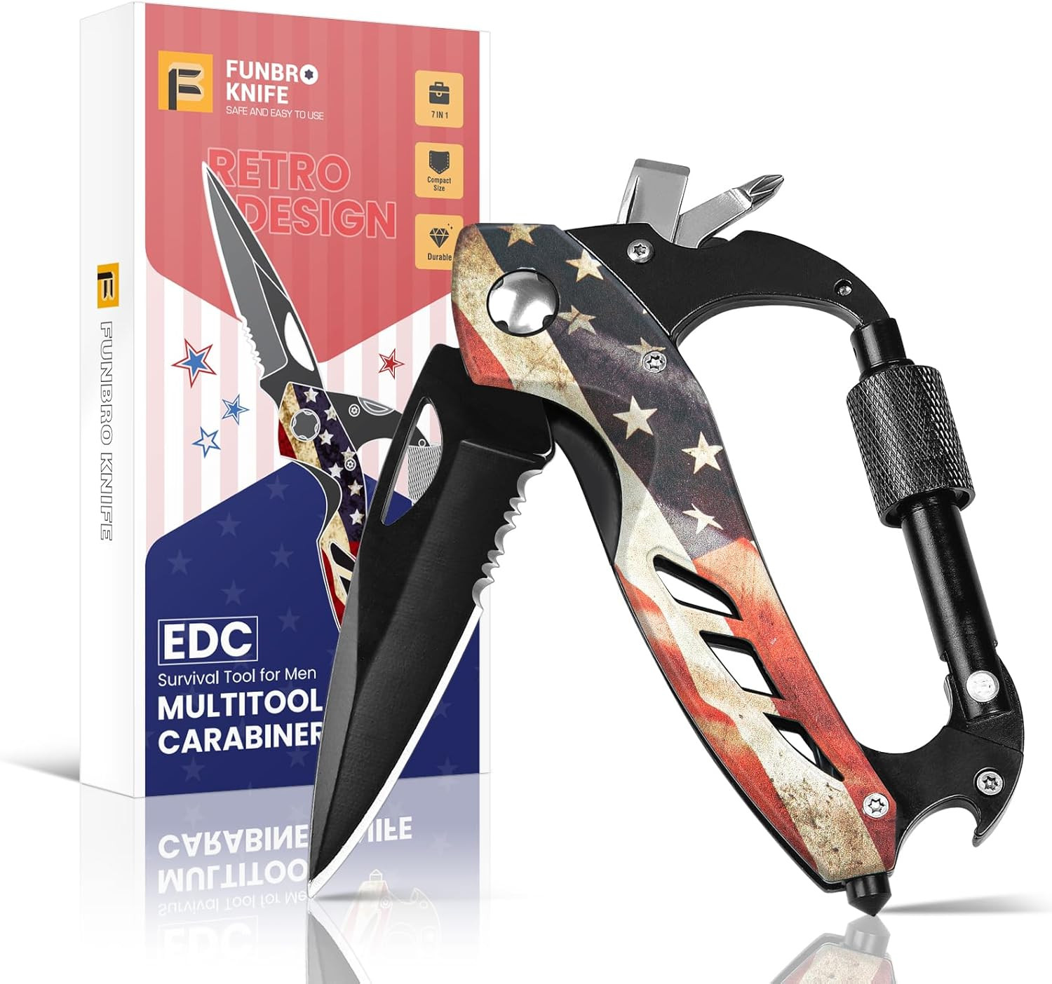Multitool Carabiner Knife Tools for Men, Cool Gadgets Survival Gear with Folding