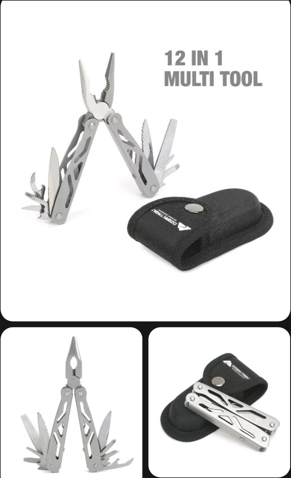 Ozark Trail 12-in-1 Stainless Steel MultiTool With Sheath Pliers Knife Saw File