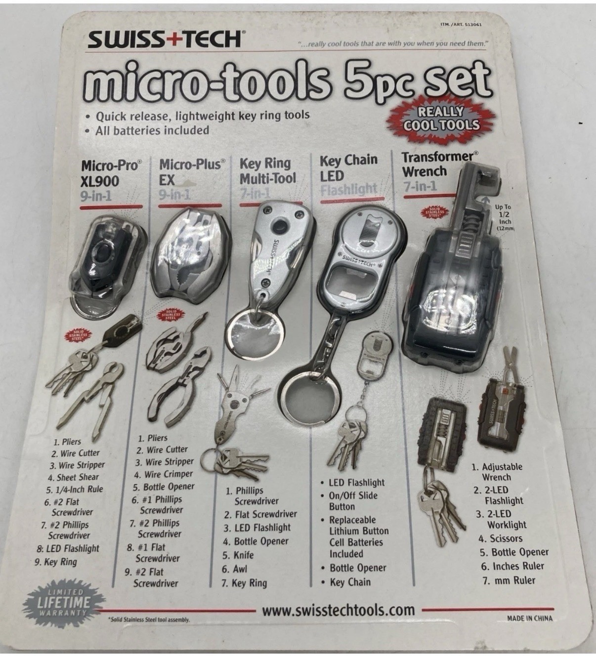 SWISS TECH Micro Tool 5 Pc Set XL900 Key Ring Flashlight Wrench Screwdriver NEW