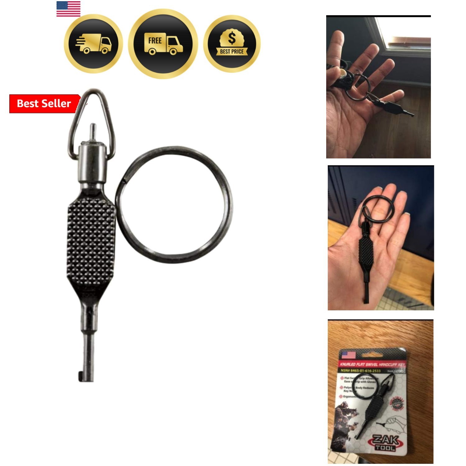 Tool ZT-9P Flat Knurled Swivel Key, Black