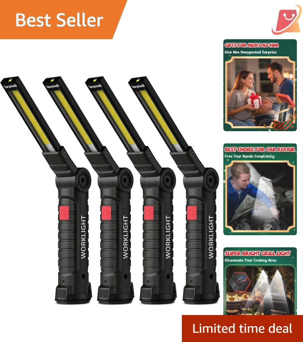 Rechargeable LED Work Lights 4 Pack with Magnetic Base 5 Modes 360° Rotate