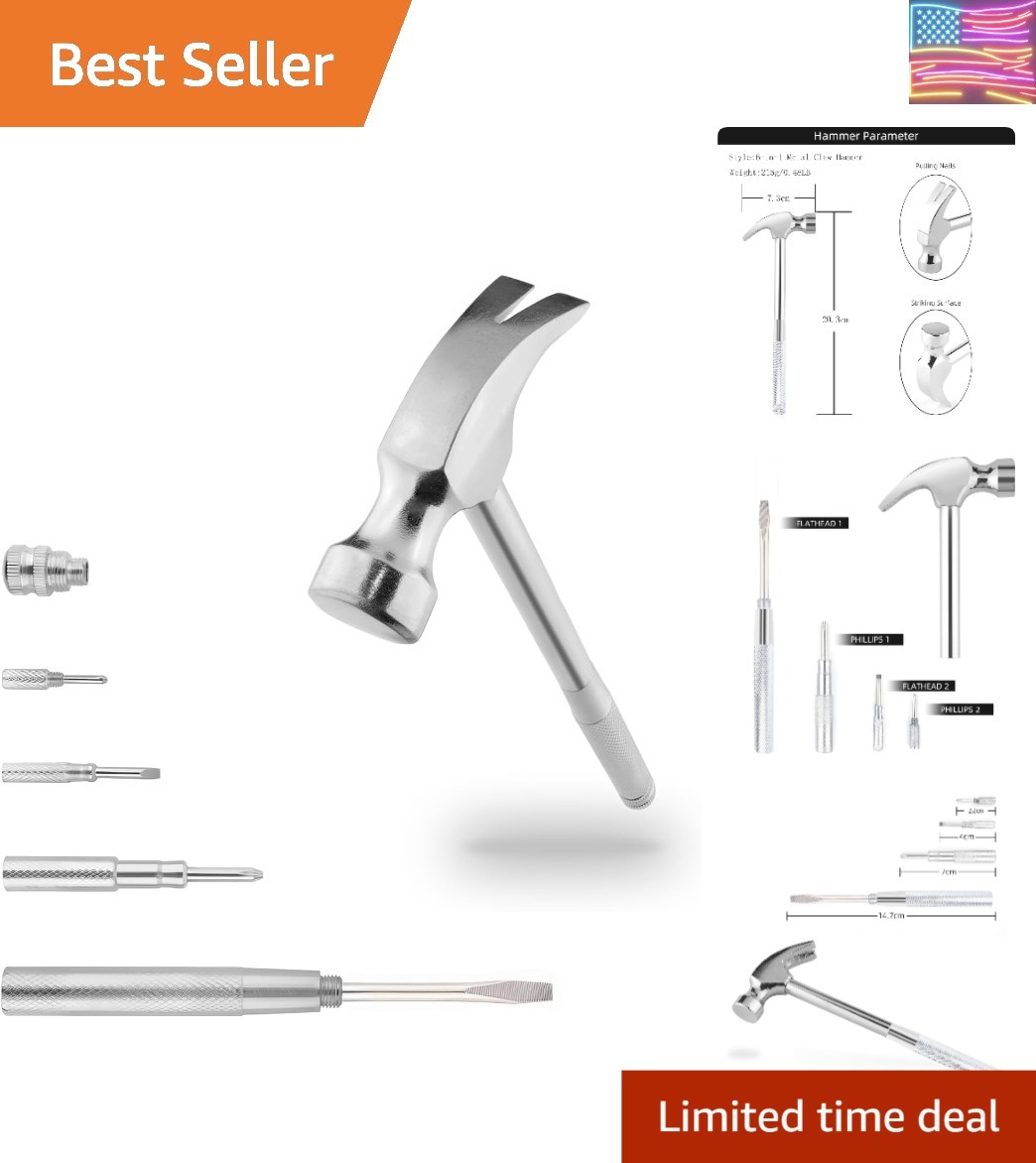 Mini Metal Hammer 6 in 1 with Slotted/Flat Head Phillips Screwdriver Claw Ham…