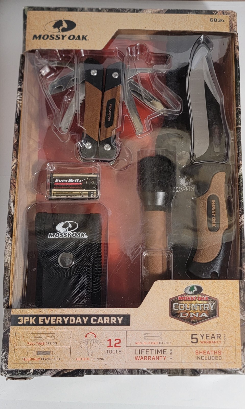 Mossy Oak 3 Pack Everyday Carry 9.25 Knife Multi-Use Tool Flashlight Sheaths NIB