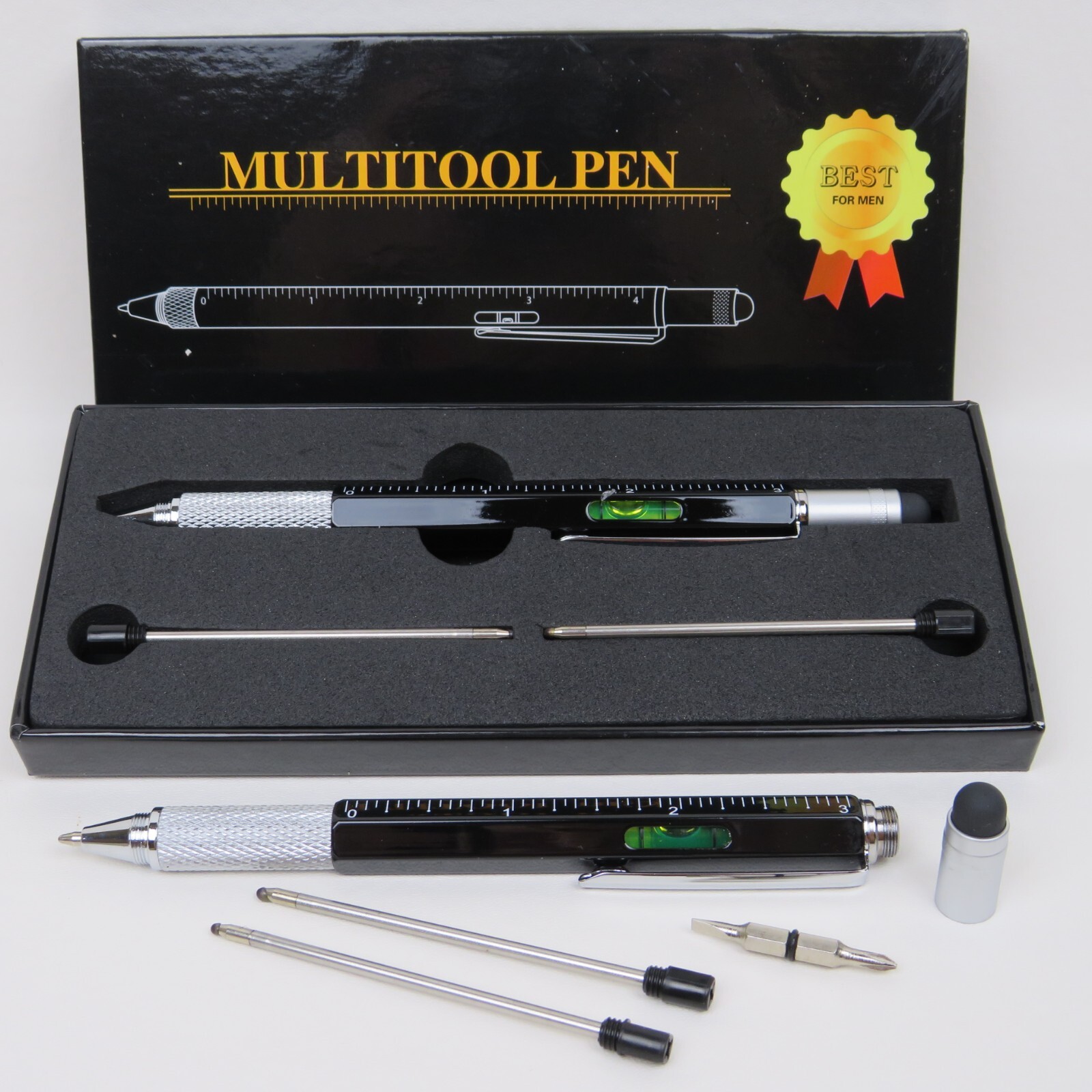 (2) 6 in 1 Multitool Tool Pen Bubble Level Flat Philips Screwdriver Ruler Stylus