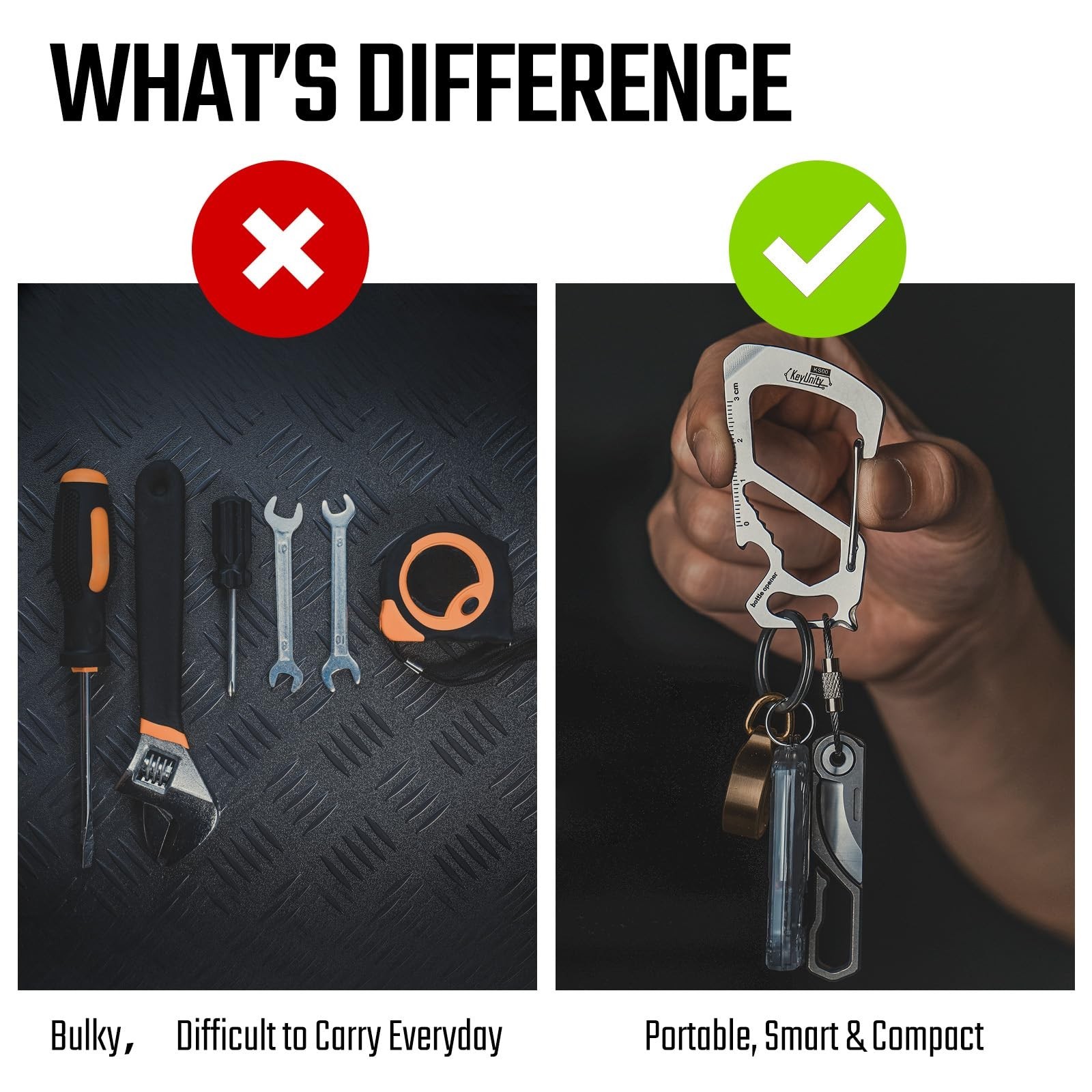 7-in-1 Stainless Steel Multitool Carabiner Clip with Quick Release, Wrench, Scre