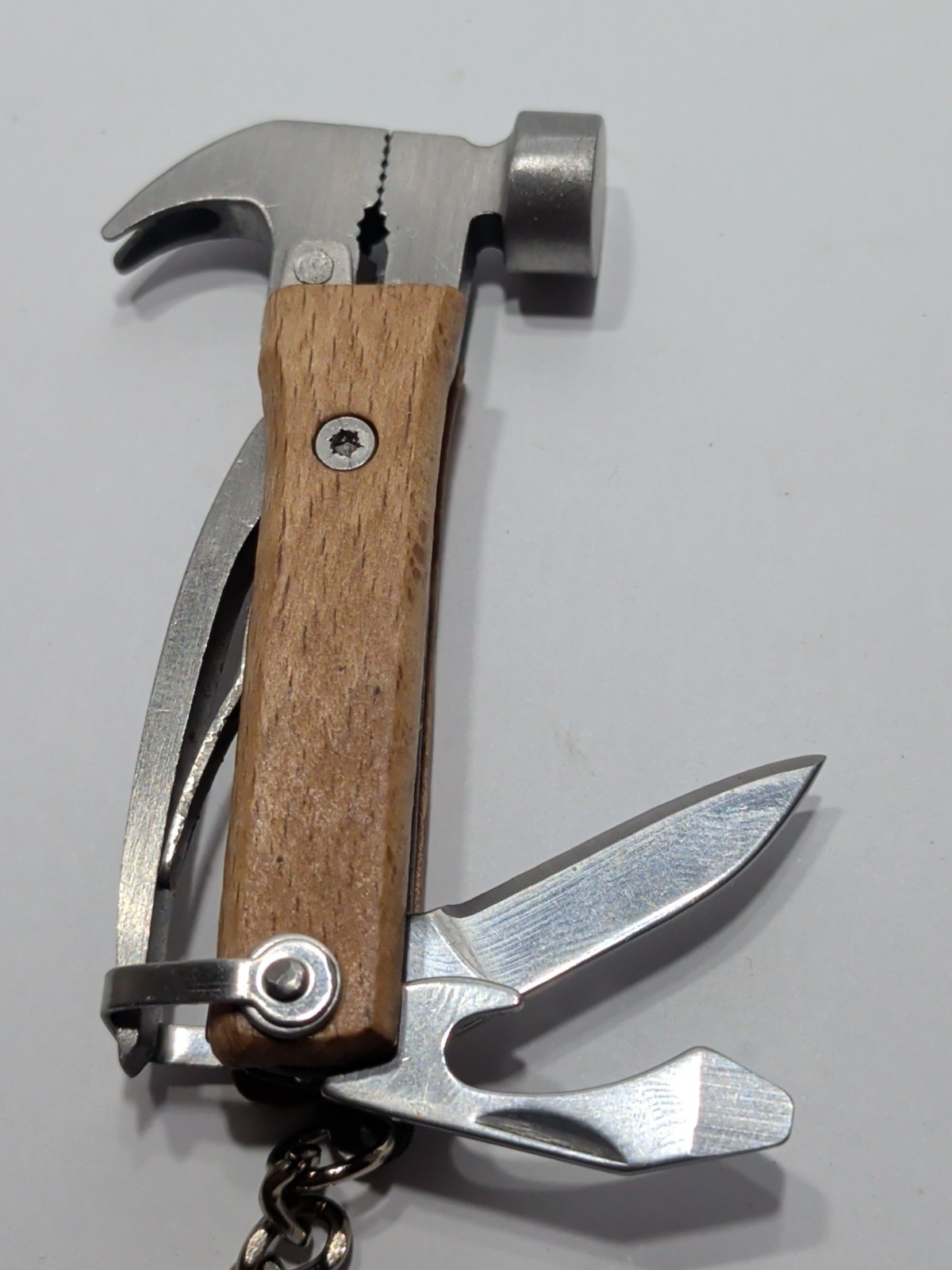 Multi Tool Key Chain – Mini Hammer, Knife, Bottle Opener, Flathead, Pliers, Claw