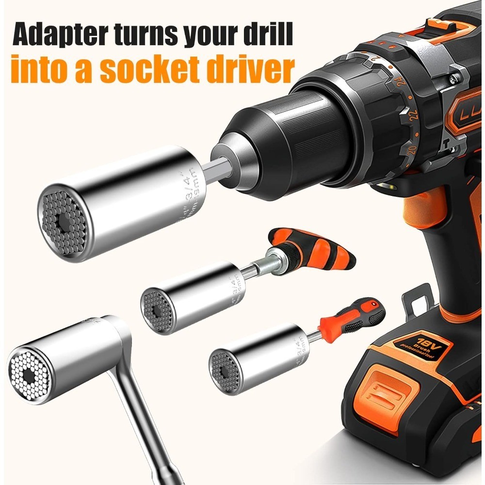 Universal Socket Tool Set 7mm-19mm with Drill Adapter Christmas Stocking