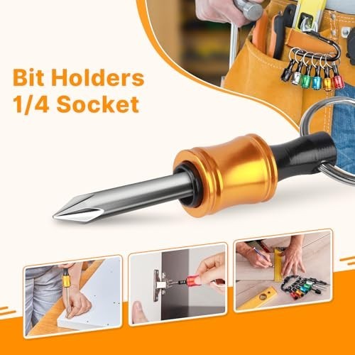 60PCS Keychain Bit Holder Set, 1/4″ Hex Drill & Screwdriver Bit Holders, Tool Gi