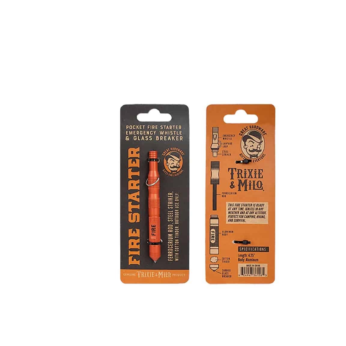 Trixie & Milo “Fire Starter” Ferrocerium rod, Whistle & Glass Breaker Multi-tool