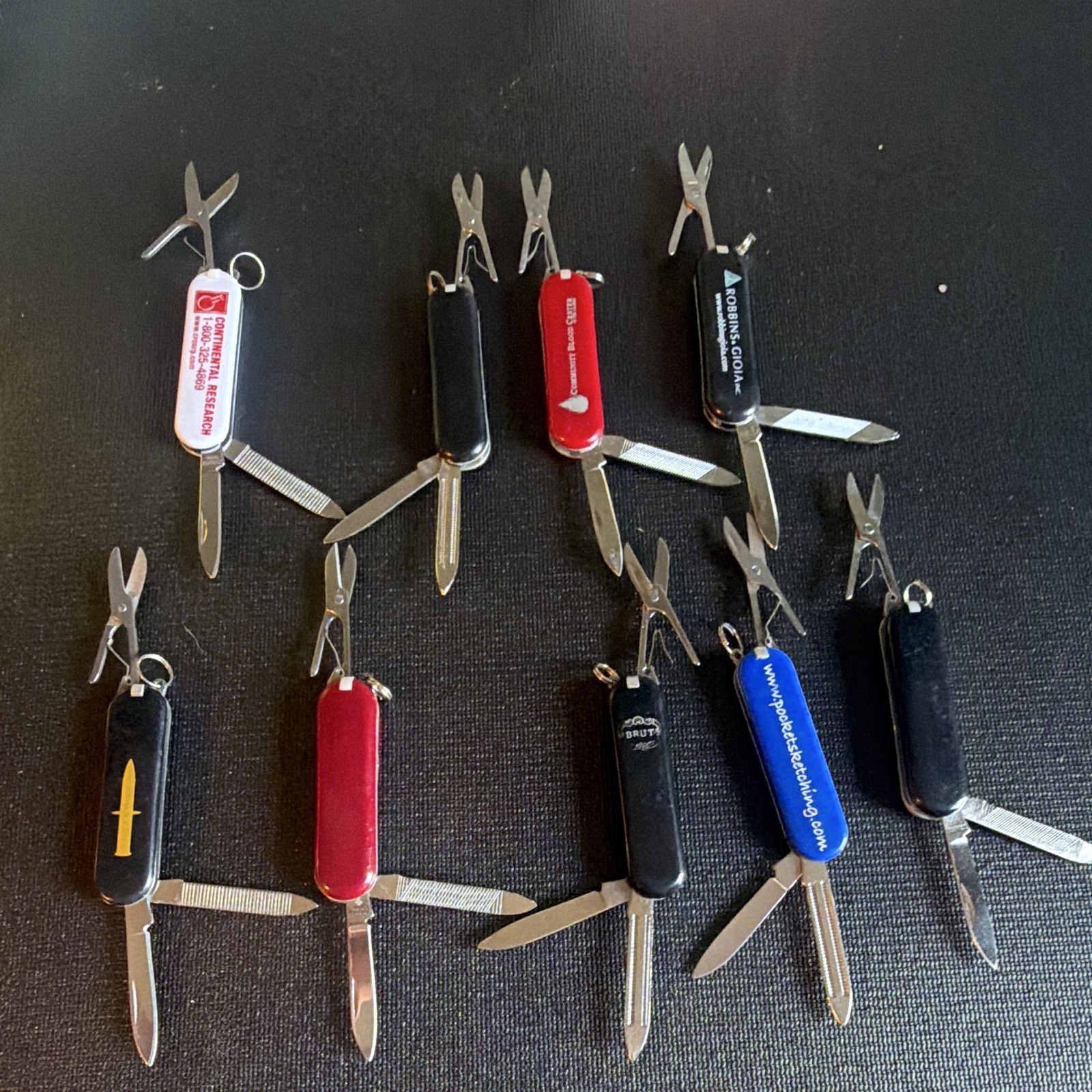 Lot of 9 Pocket Swiss army style knives w/Scissors Nail File Keyring 2in Blade