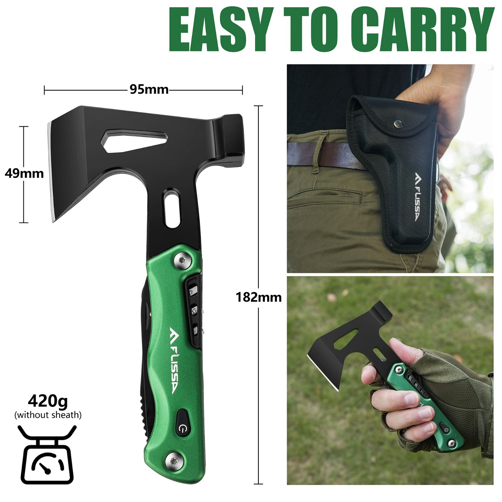 FLISSA 13 in 1 Multitool Camping Hatchet with Sheath Multifunctional Ax