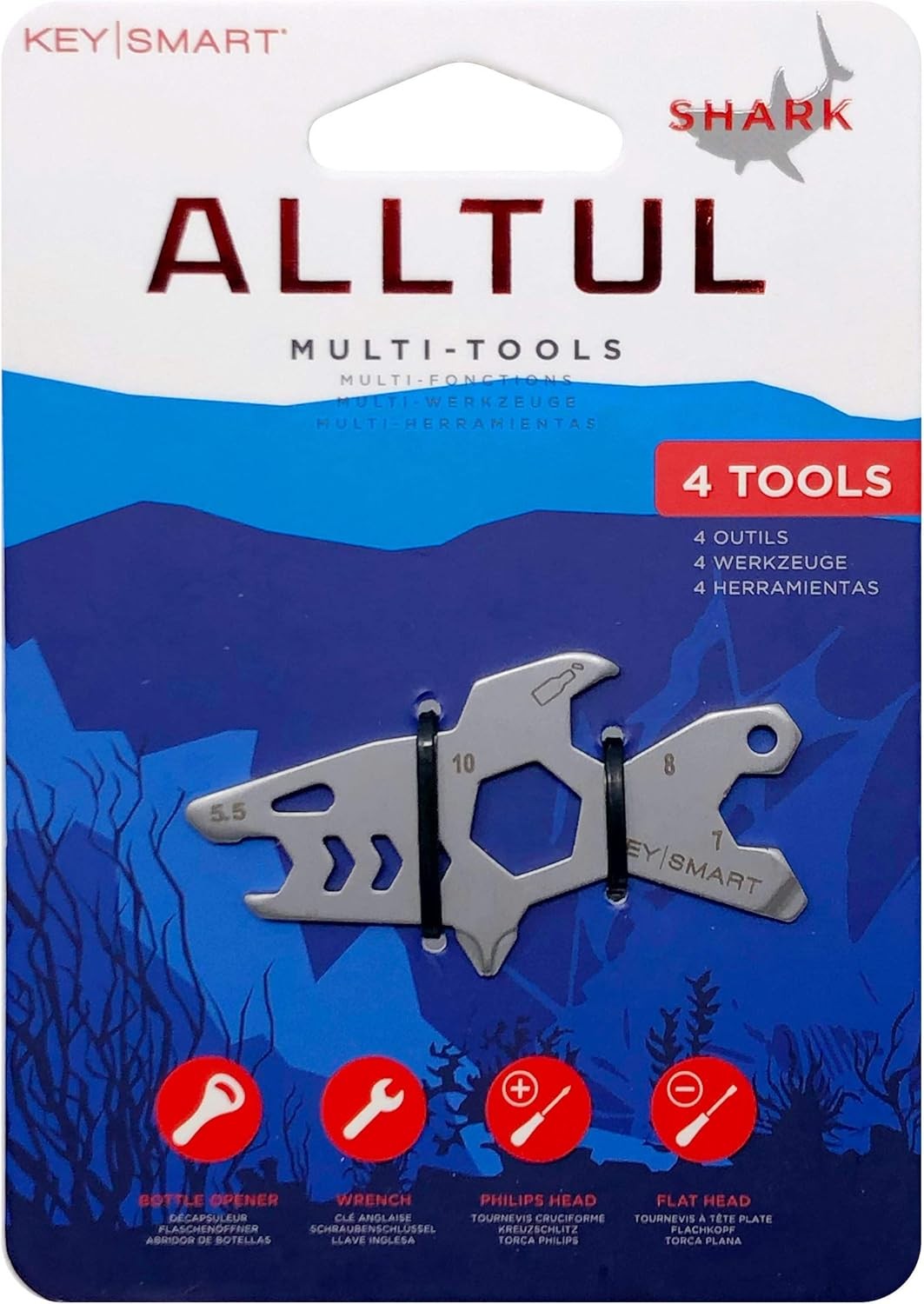 KeySmart AllTul Shark 4-in-1 Everyday Carry Multi-Purpose Keychain Multitool