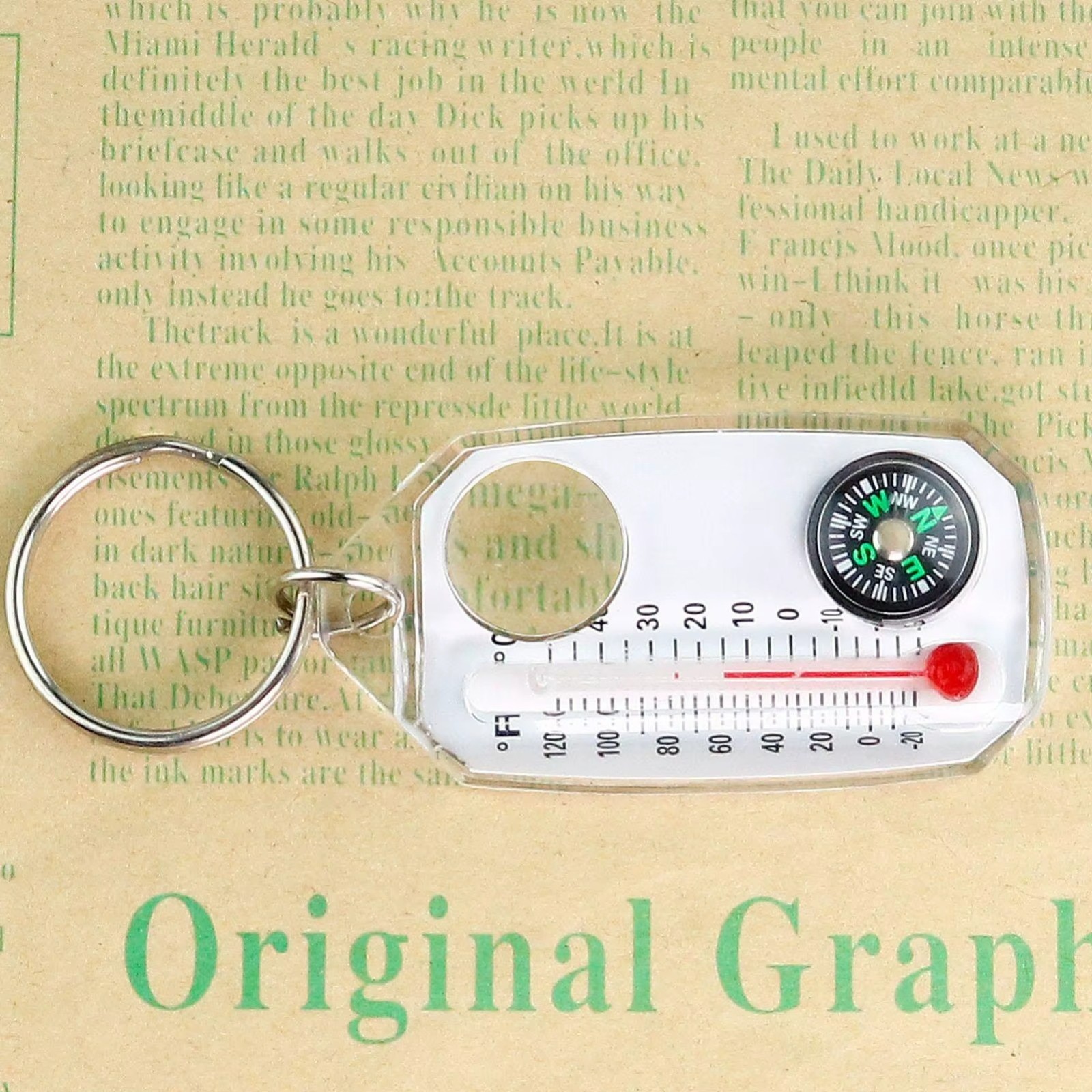 Mini Survival Compass Keychain Thermometer Outdoor Camping Tool