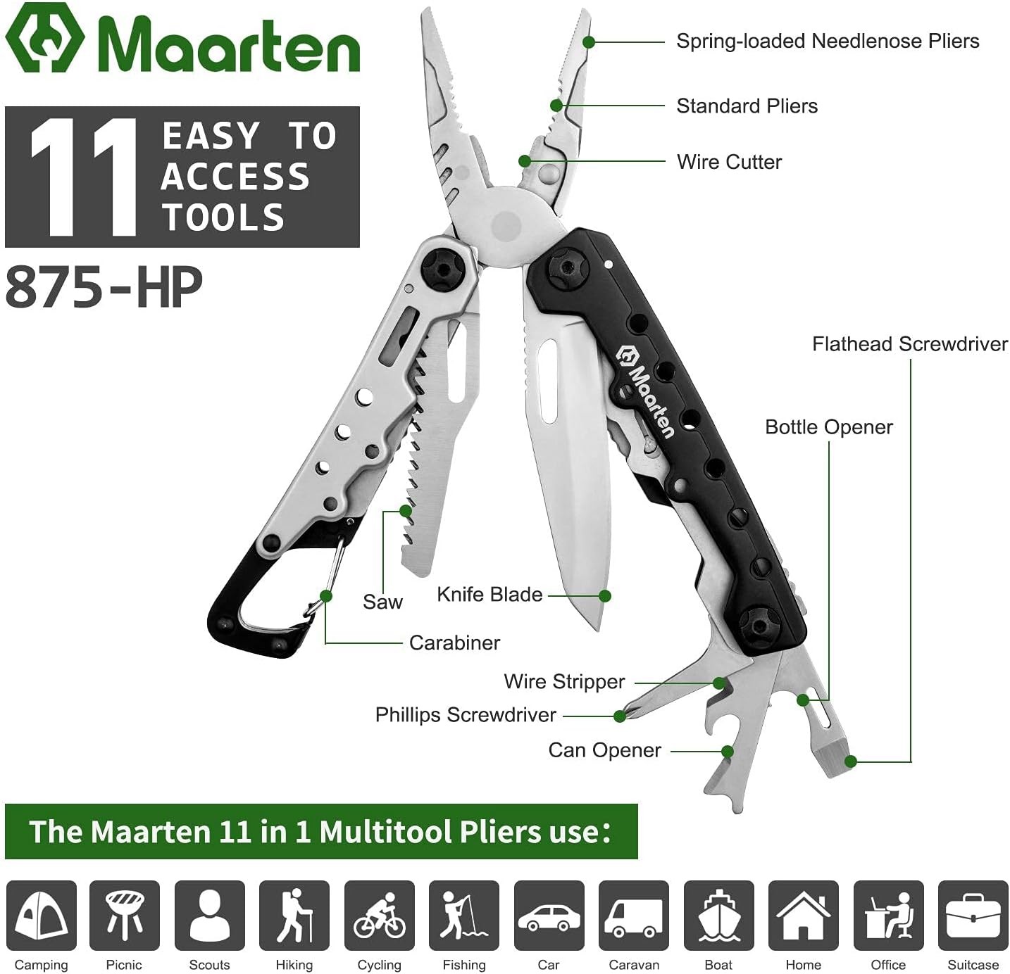 Lightweight Multitool Pliers 11 in 1 Suspension Multi-Plier W/ Carabiner