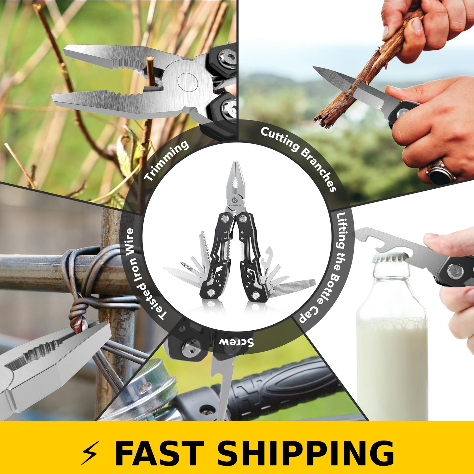 14-In-1 Fangfo Multitool with Safety Locking – Stainless Steel
