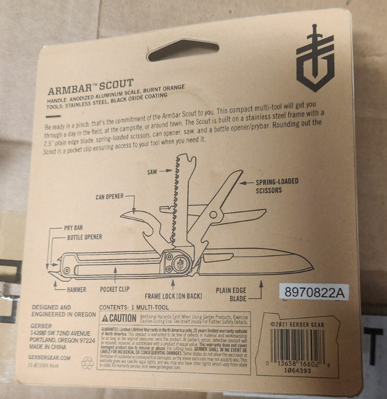 NEW GERBER Armbar Scout Multi-Tool AMBER ORANGE 1064393.