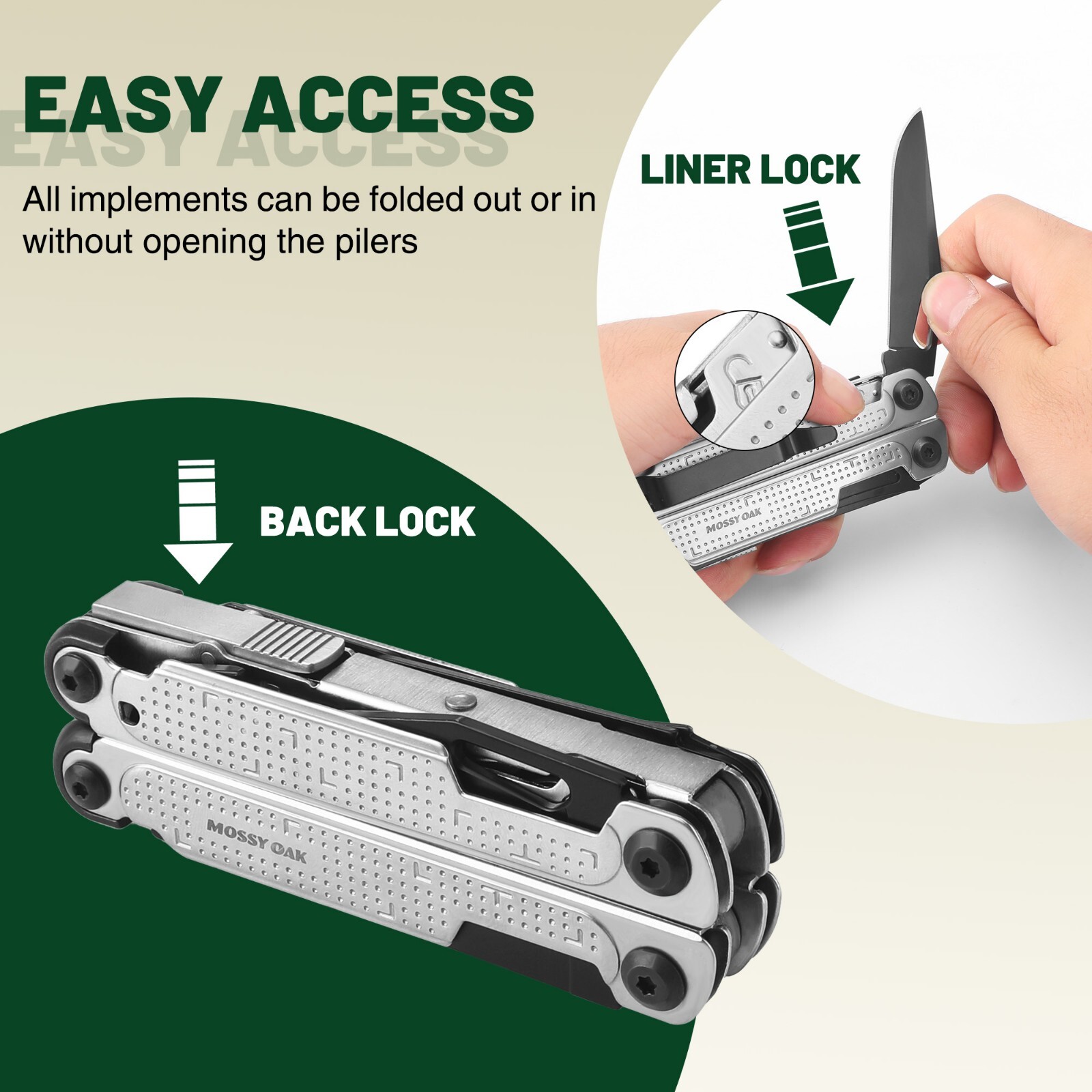 MOSSY OAK Multitool, 20-in-1 Stainless Steel Multi Tool Pliers Self-locking