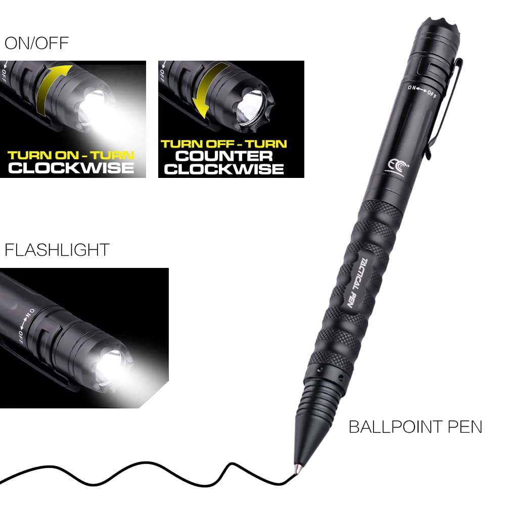 Tactical Pen w/LED Flashlight & Glass Breaker – Self-Defense Survival Writing…