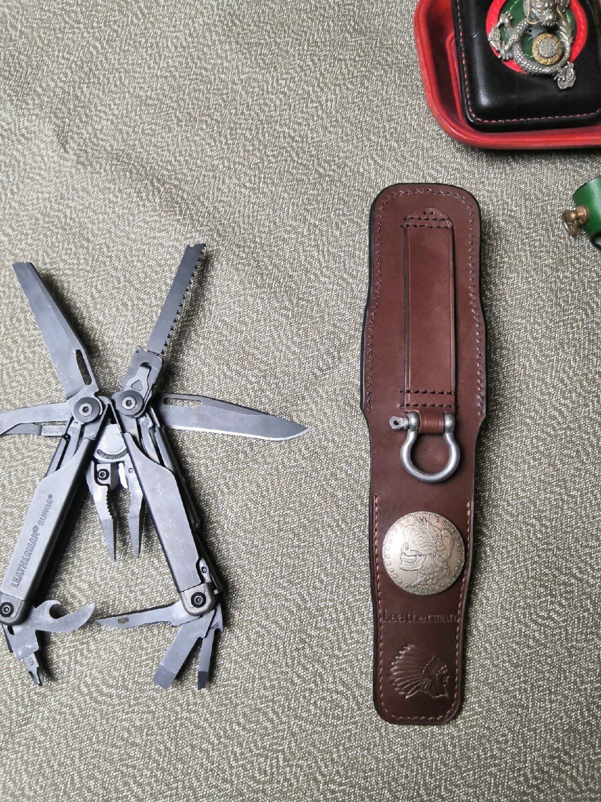 Handmade Leather Sheath Tactical Belt For Leatherman Surge Veg-Tanned