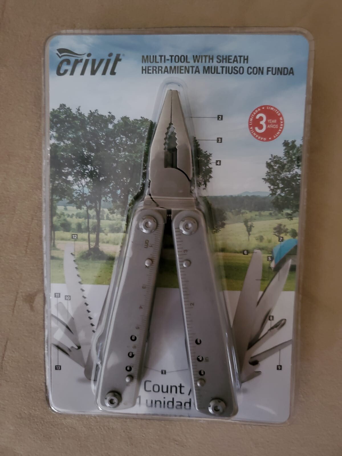 Crivit Multi-Tool with sheath-Tool 13 Function, STAINLESS STEEL, POUCH INCLUDED