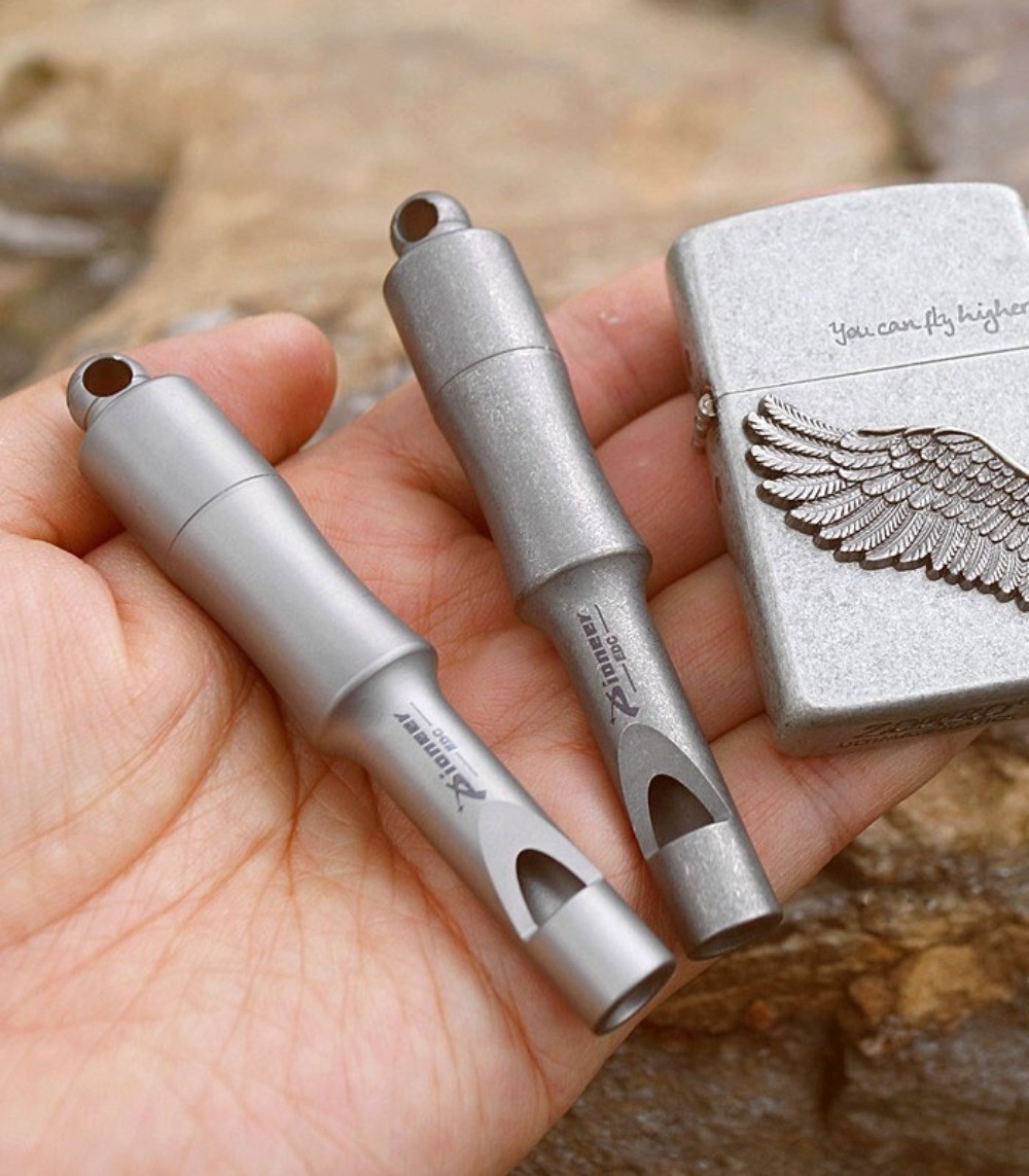 EDC Titanium Alloy Keychain Whistle w/ Waterproof Storage Box Outdoor Multi Uses