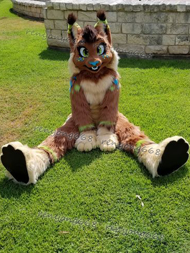 Long Fur Husky Dog Fox Mascot Costume Fursuit Halloween Suit Cosplay #0443