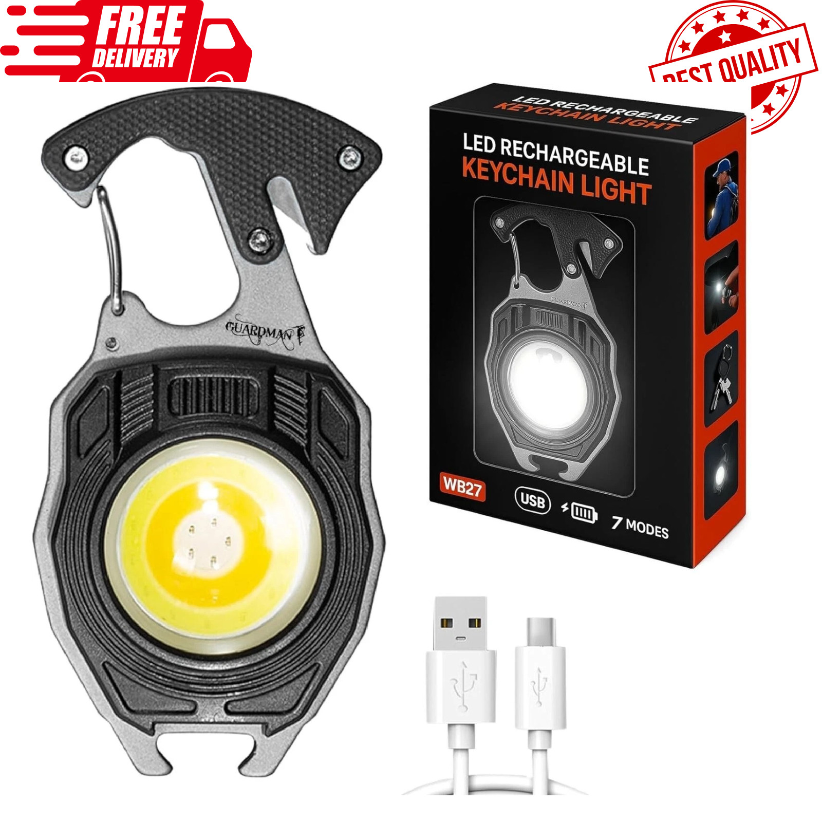Survival Tool Fire Starter Emergency Light Carabiner Flashlight Multi Tool