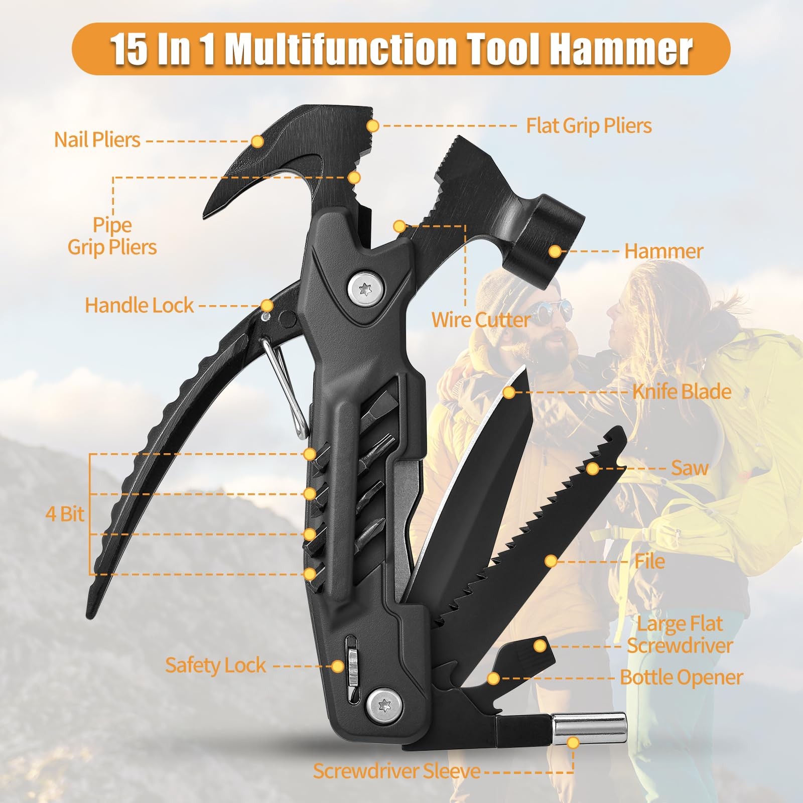 Gifts for men,Multitool Hammer 15 in 1 Camping Survival Gear,Valentines gifts…