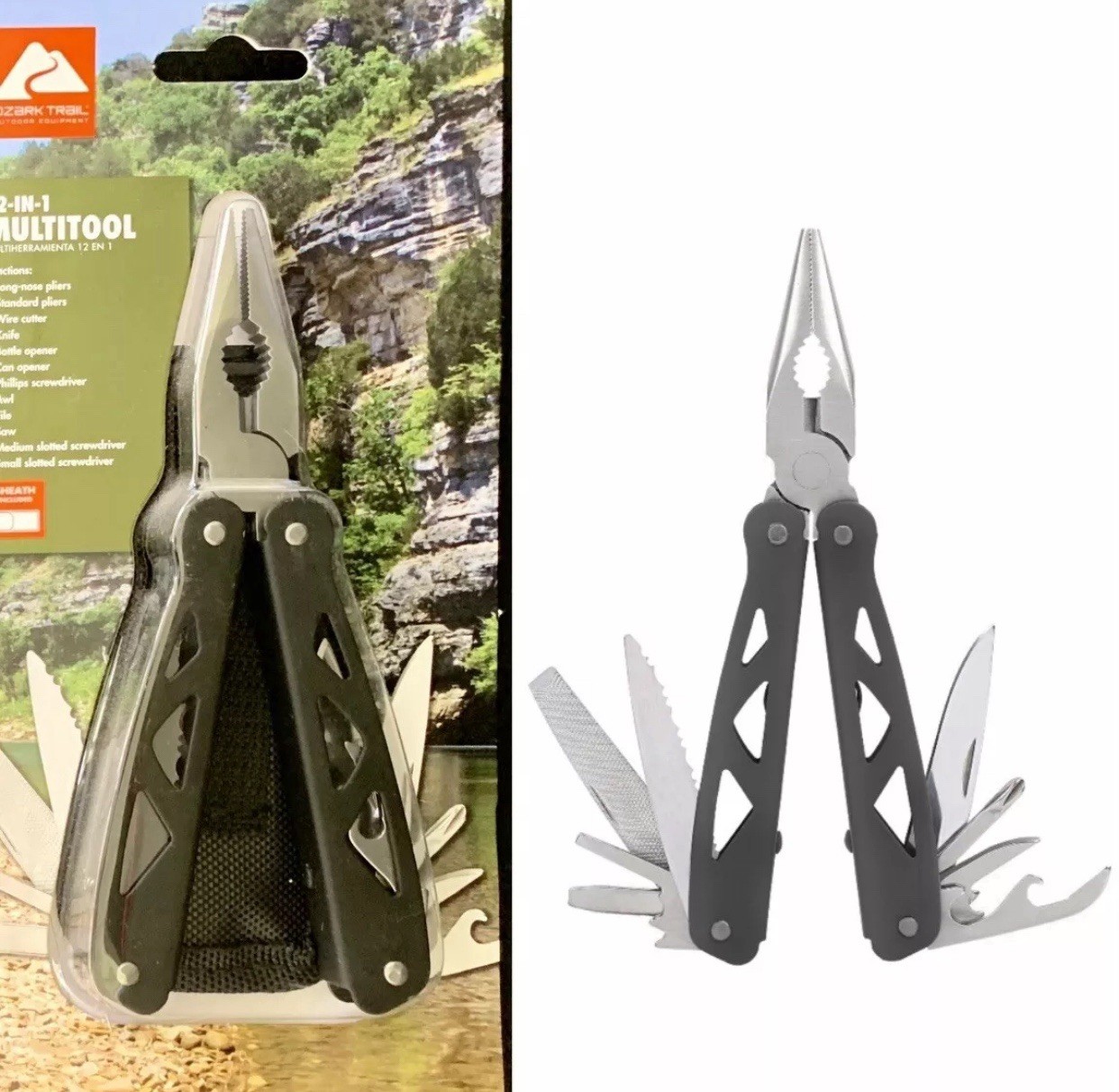 Ozark Trail Multi-Tool with Sheath Silver 12-in-1 Pliers Wire Cutter Knife Saw