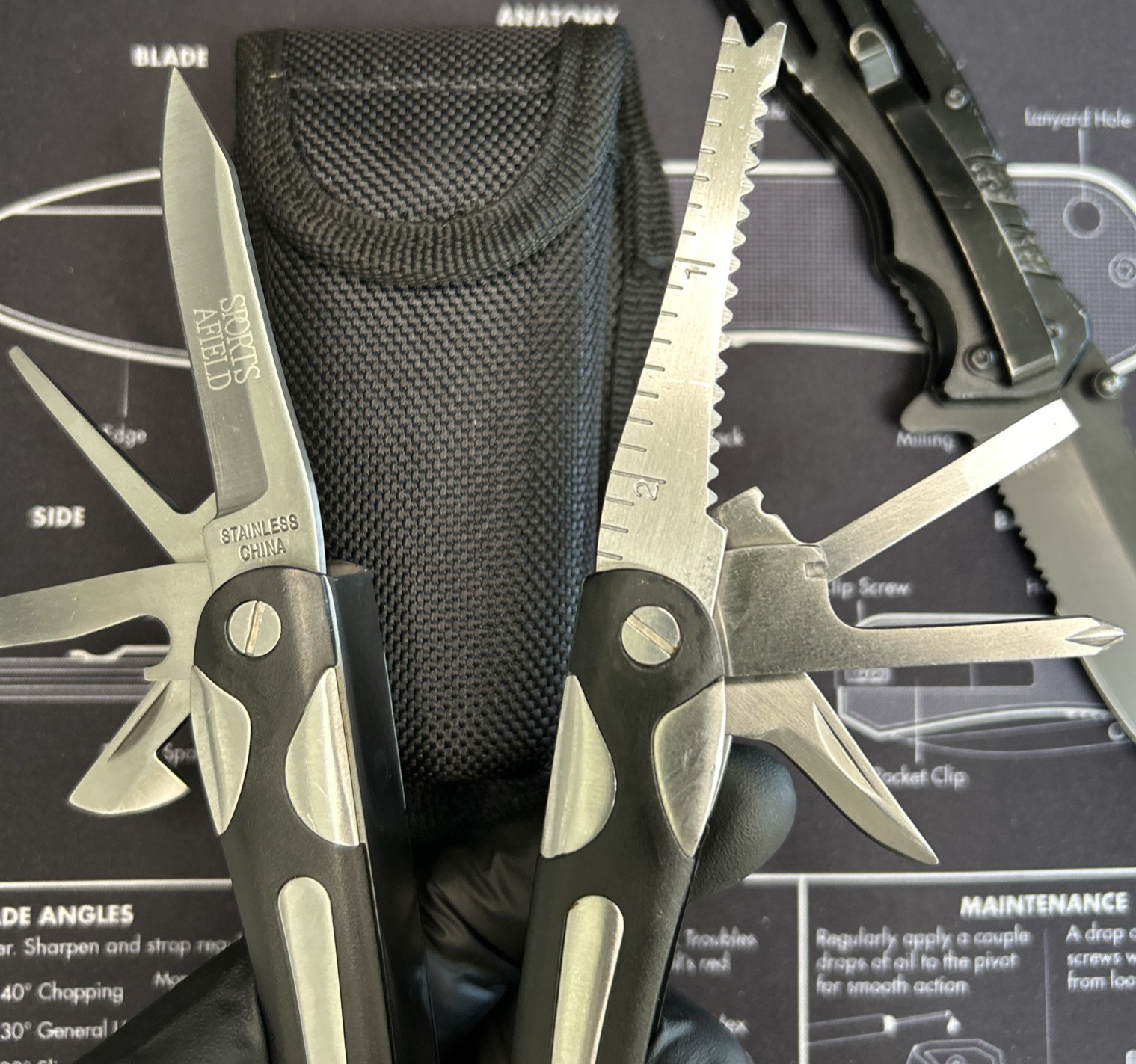 Multi Tool Pliers & Pocketknife Lot of 2 Stainless W/Sheat Camping EDC VGUC