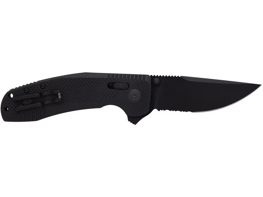 SOG Tac XR Pocket Knife 3.39″ Partially Serrated Clip Point D2 Titanium Nitride