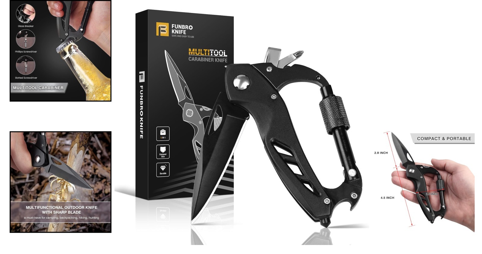6-in-1 EDC Multitool Carabiner with Pocket Knife & More – Survival Gear for Men
