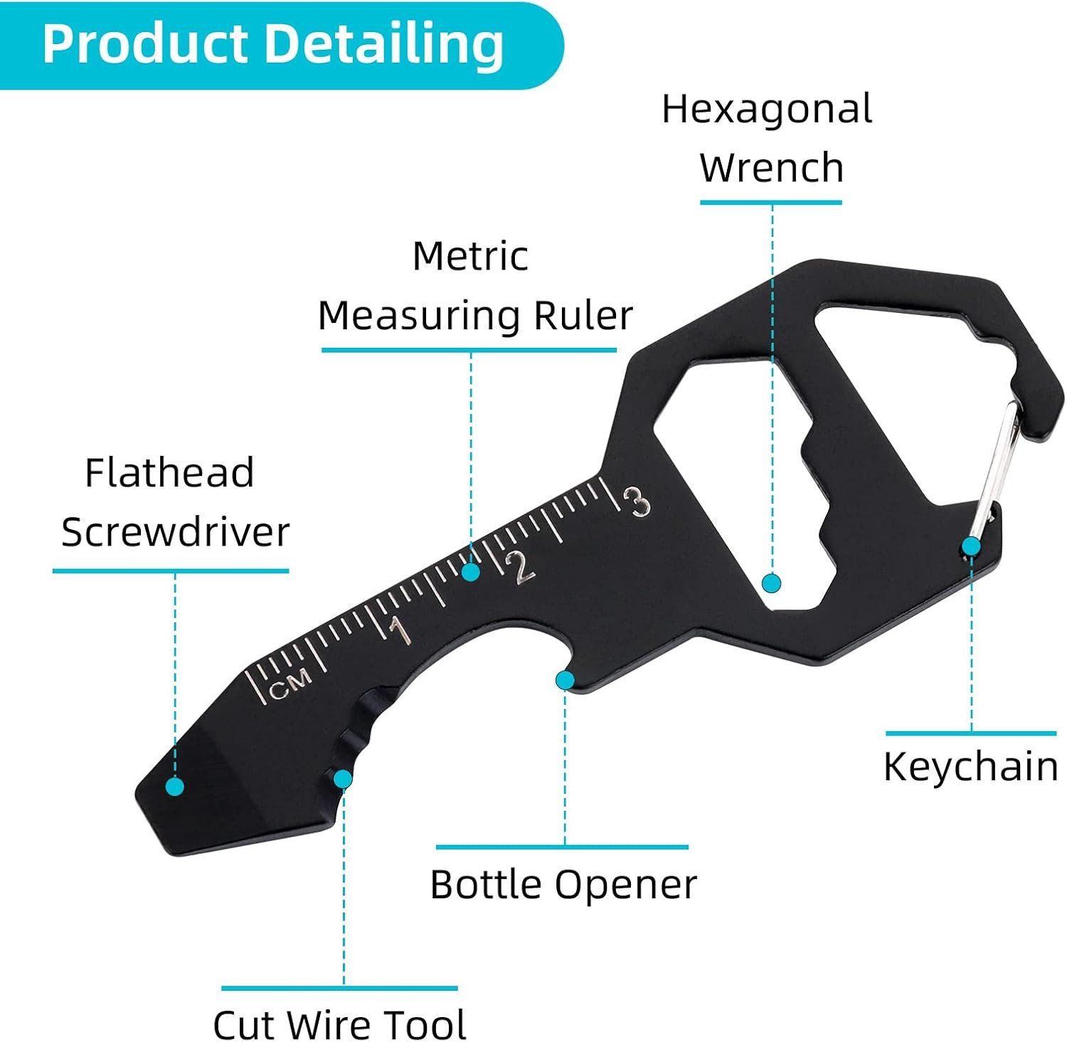 Keychain Bottle Opener Multi Tool, 2 Pcs 6-In-1 Keychain Pocket Tool for Bottle