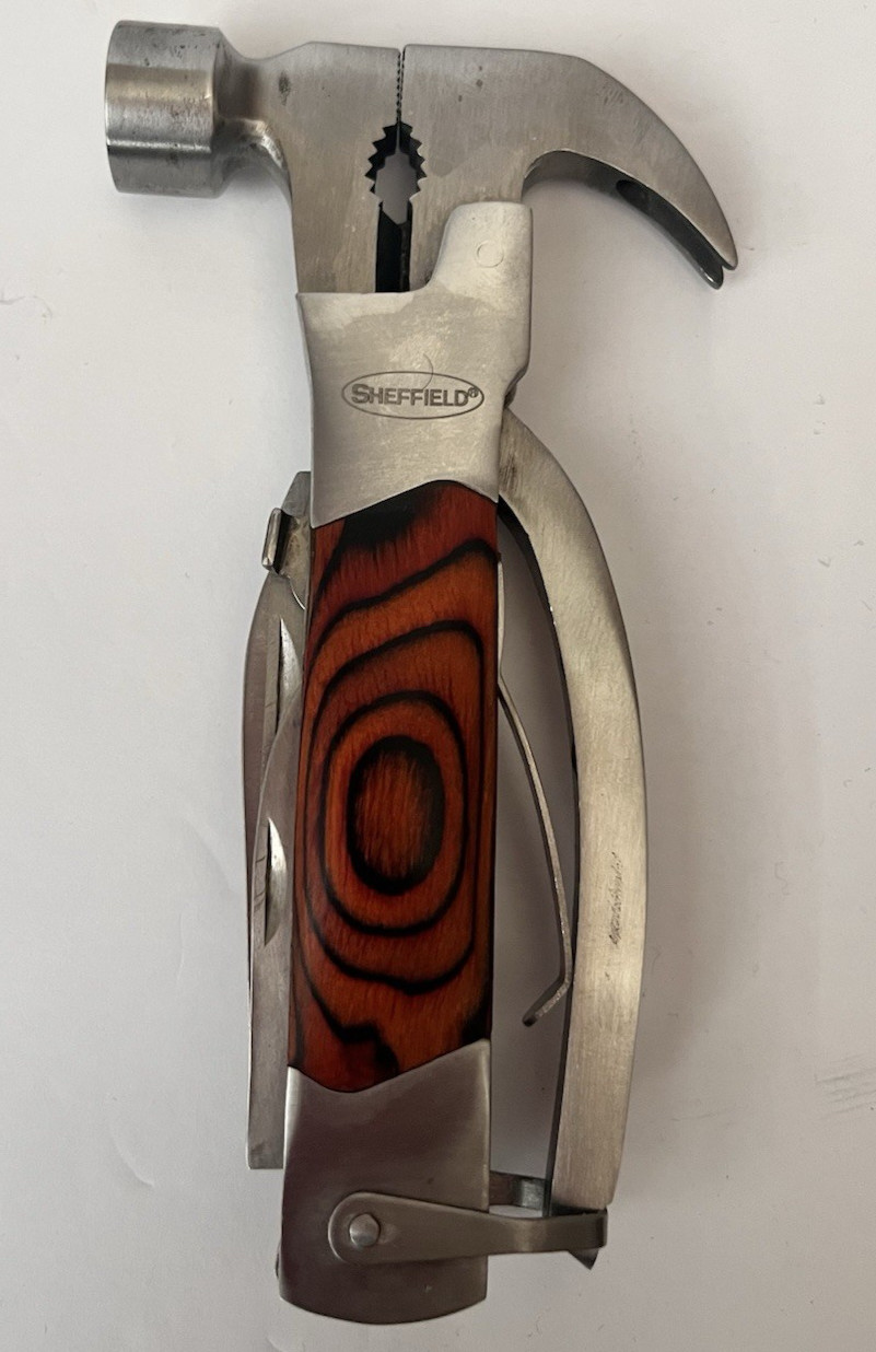 Sheffield 12913 The Hammer 14-In-1 Multi Tool Stainless Steel & Hardwood Handle