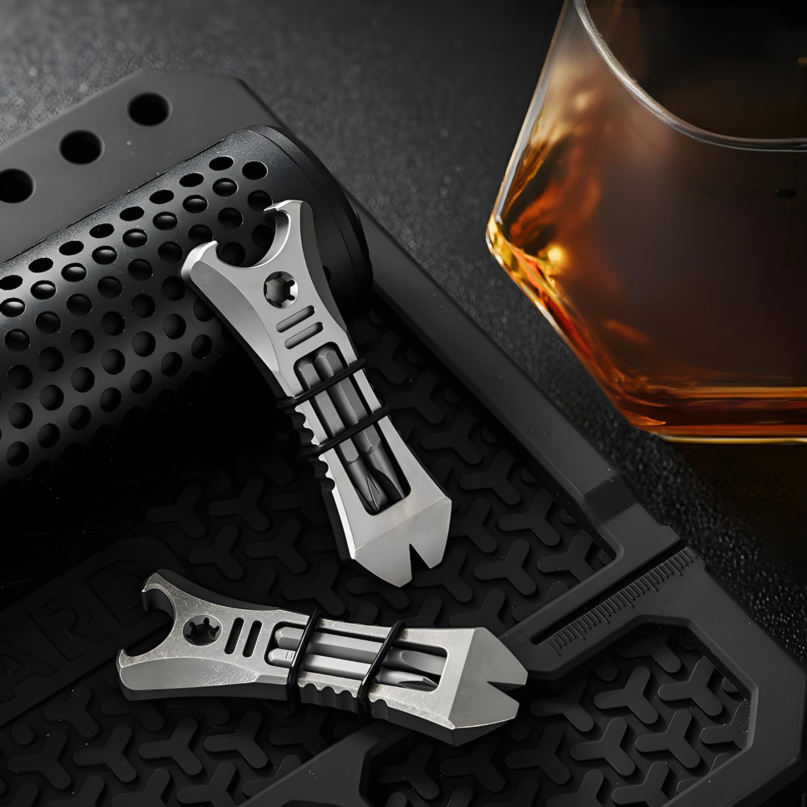 Titanium Alloy EDC Mini Pry Bar Multi-Tool Bottle Opener with 2 Screwdriver Bits