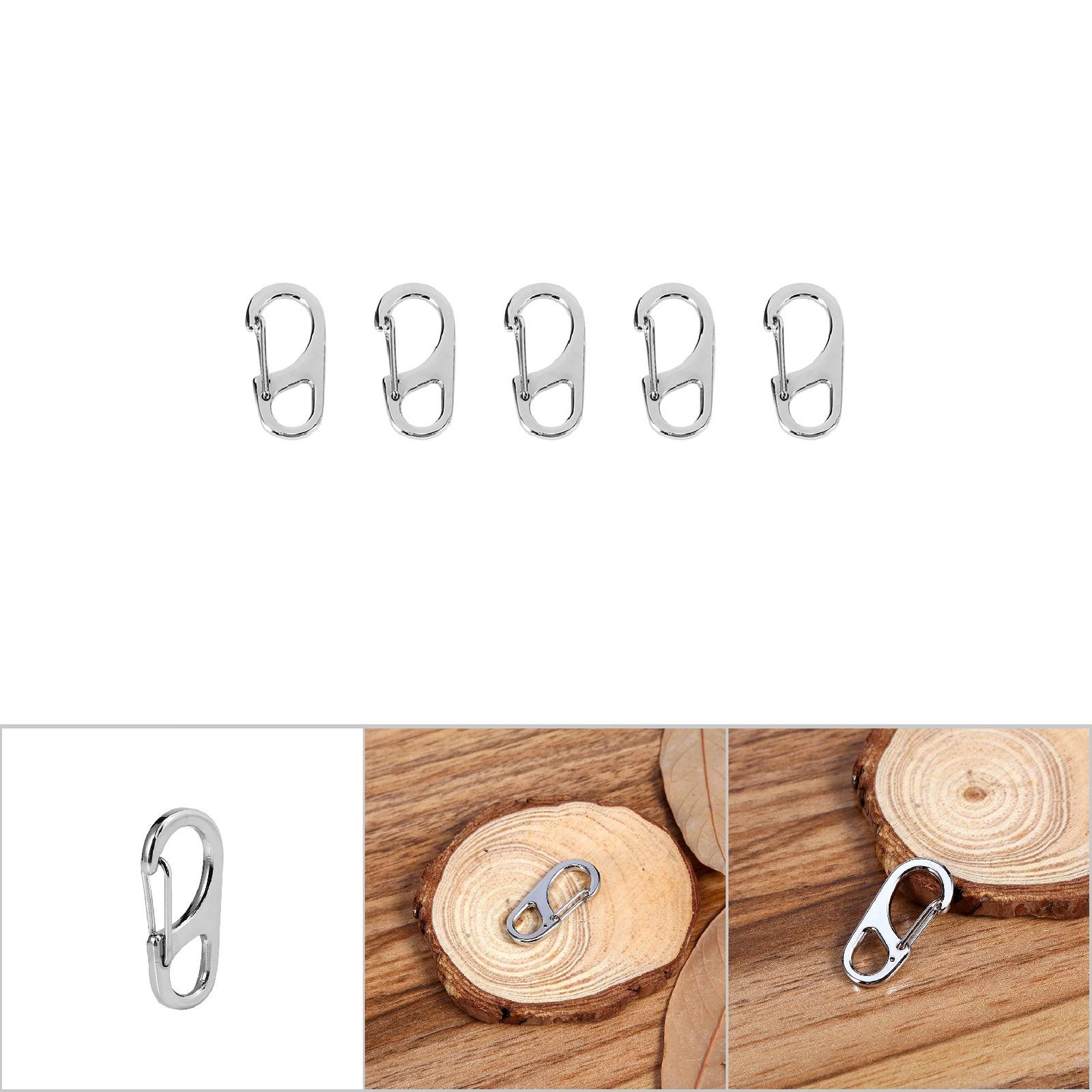 5PCS Locking Carabiner Keychain Tool For Camping Silver Excellent