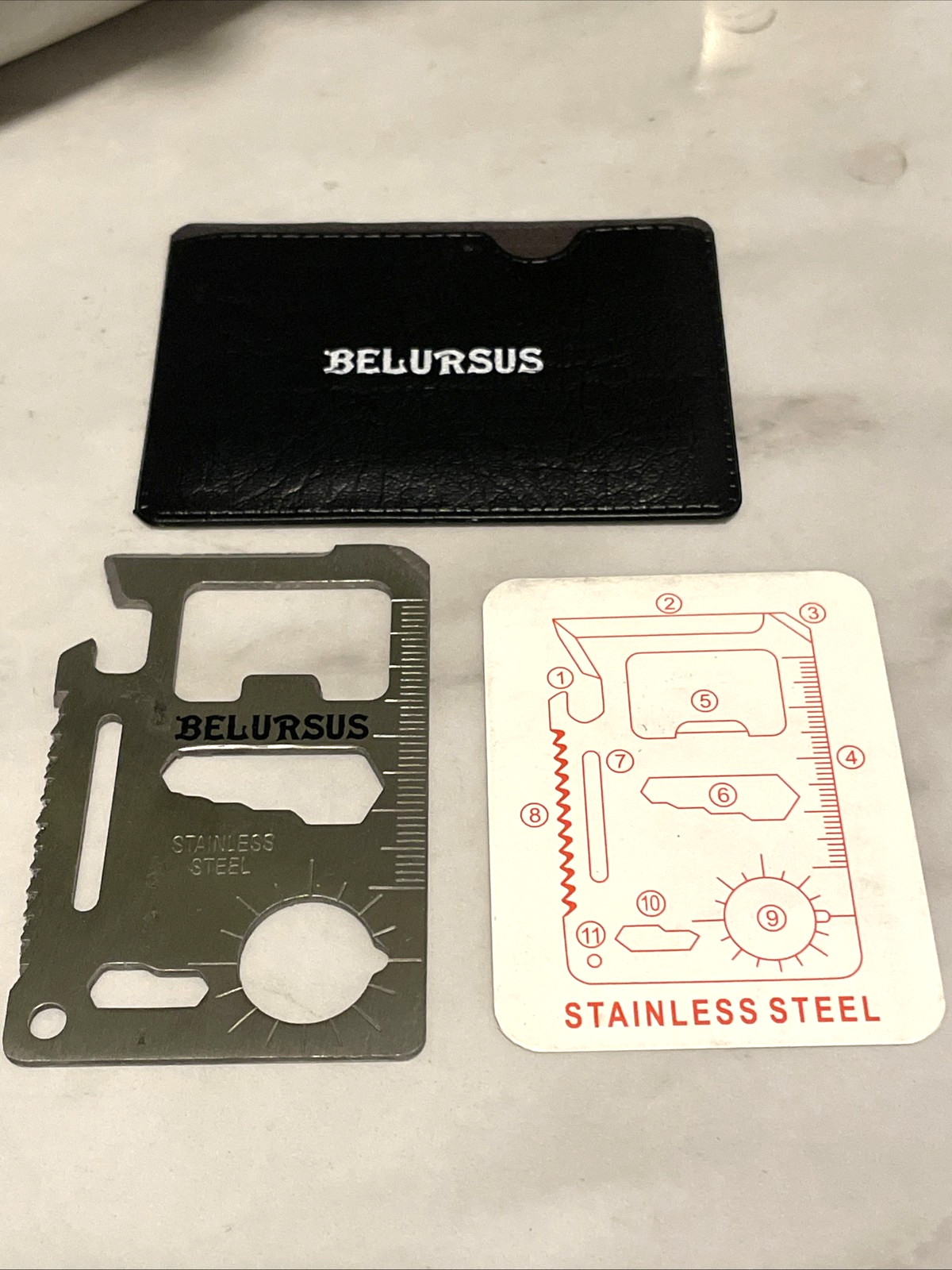 BELURSUS Multipurpose Pocket Survival Tool Wallet Card w Case