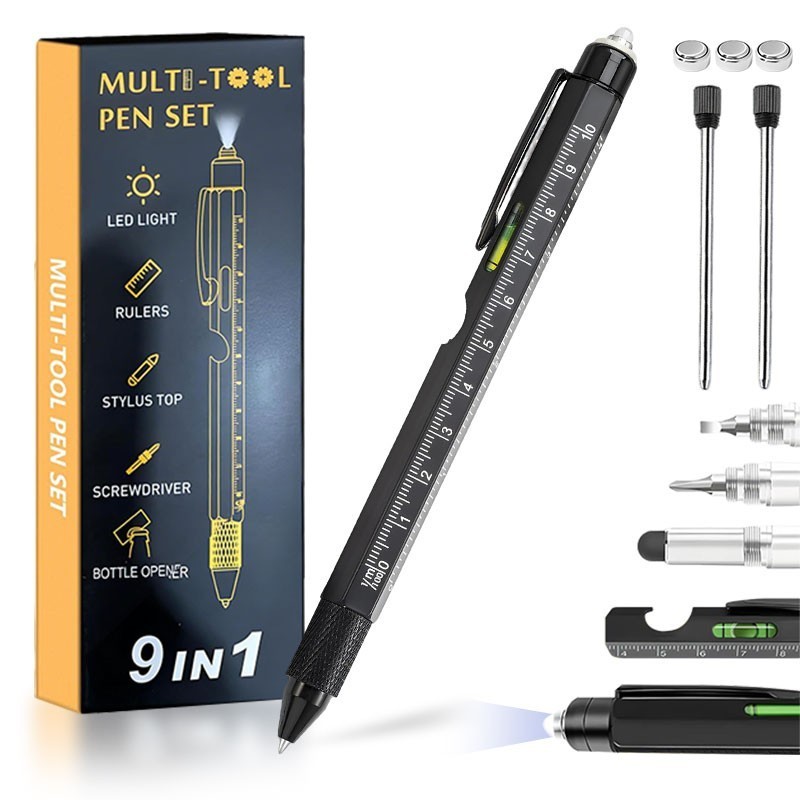 9 in 1 Multifunction Ballpoint Pen with Modern Handheld Tool Measure Technical`