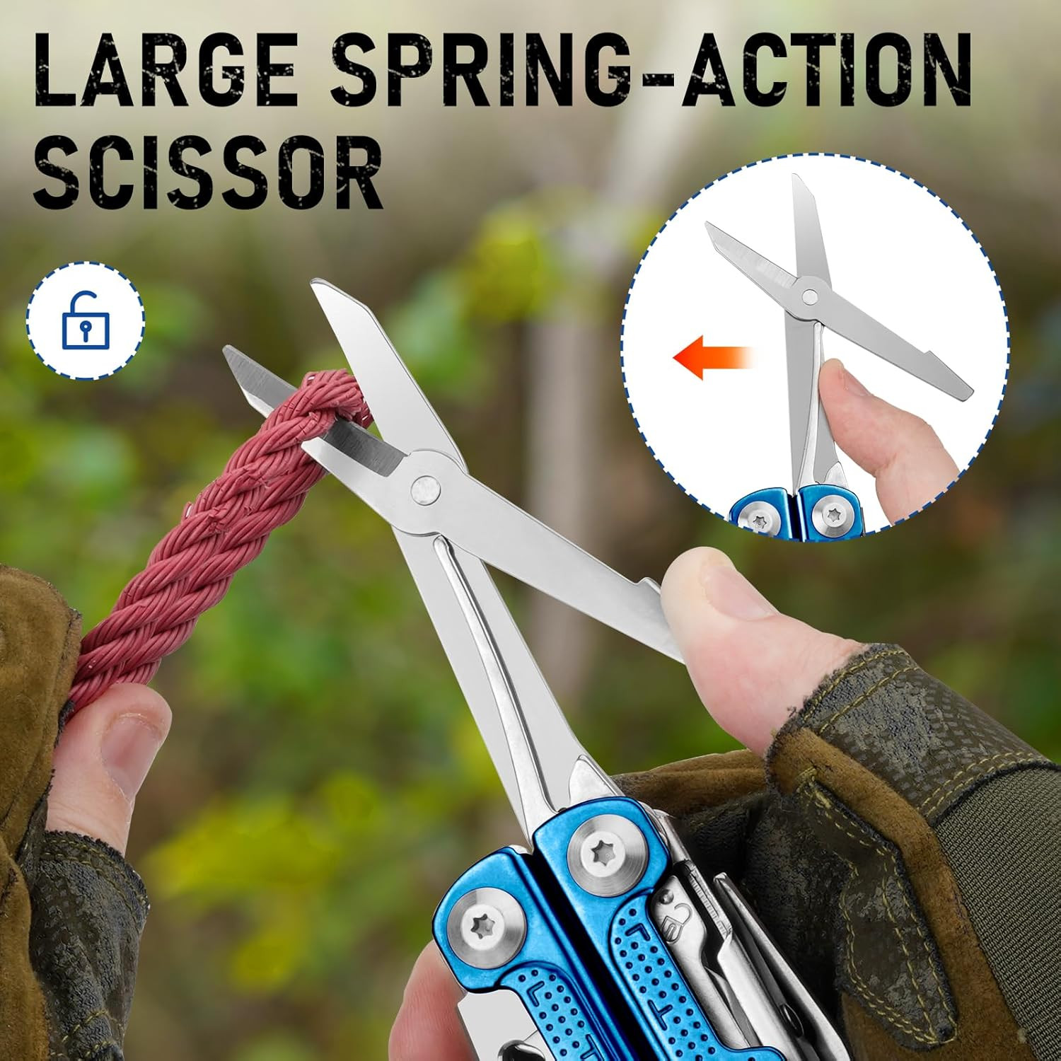 Multitool Pliers BI2049BL with Blue Titanium Handle, EDC Multi Tool with Replace