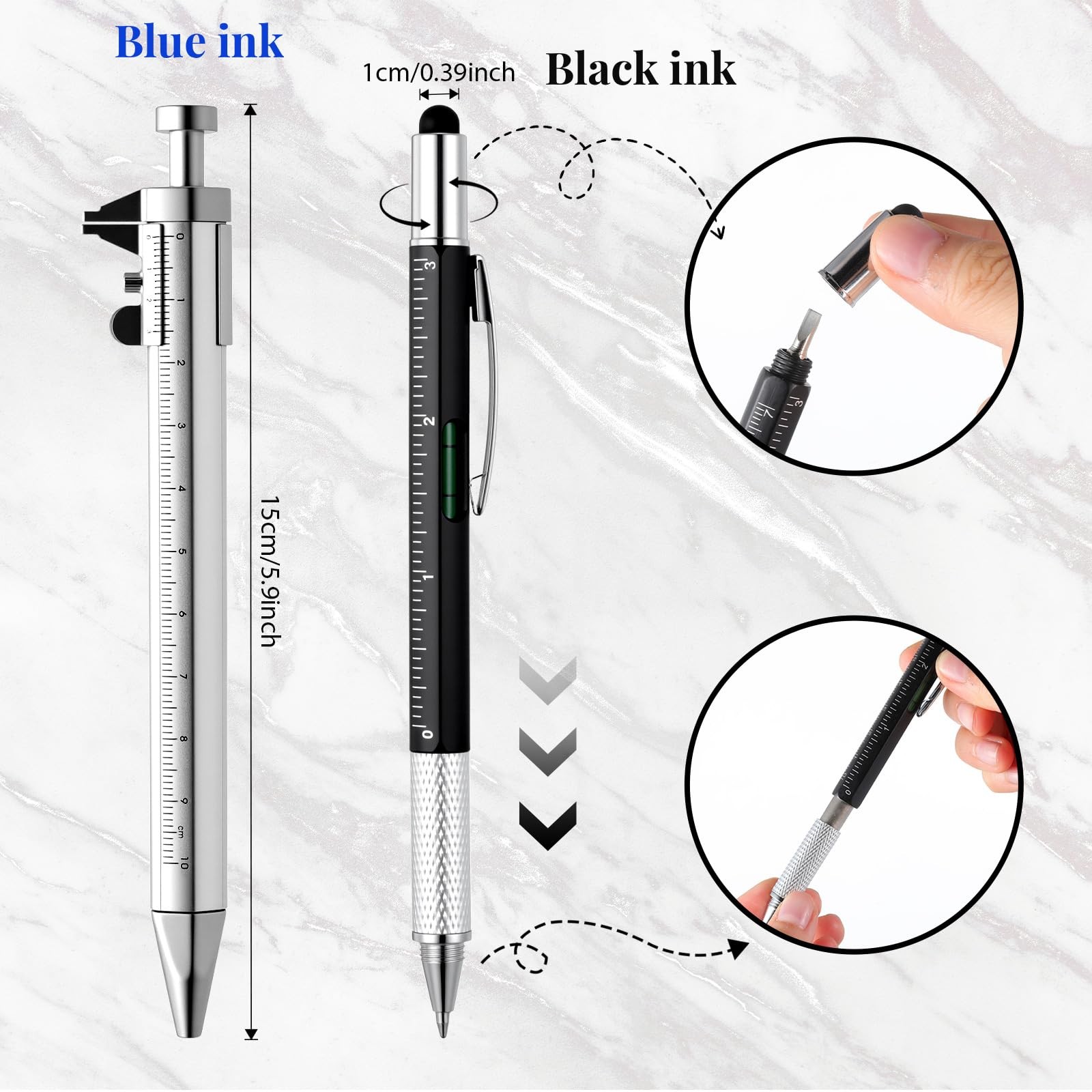 40 Pcs Tool Pen Gifts for Fathers Day 6 in 1 Multi-tool Pens with Level Gauge…