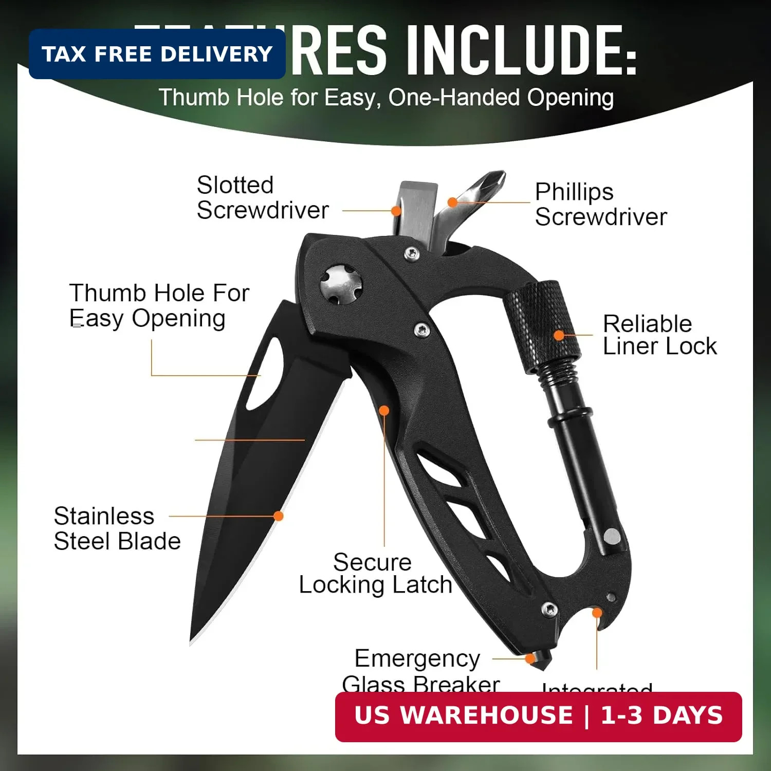 Multitool Carabiner with Pocket Knife, Birthday Gifts for Men Him Boyfriend, EDC