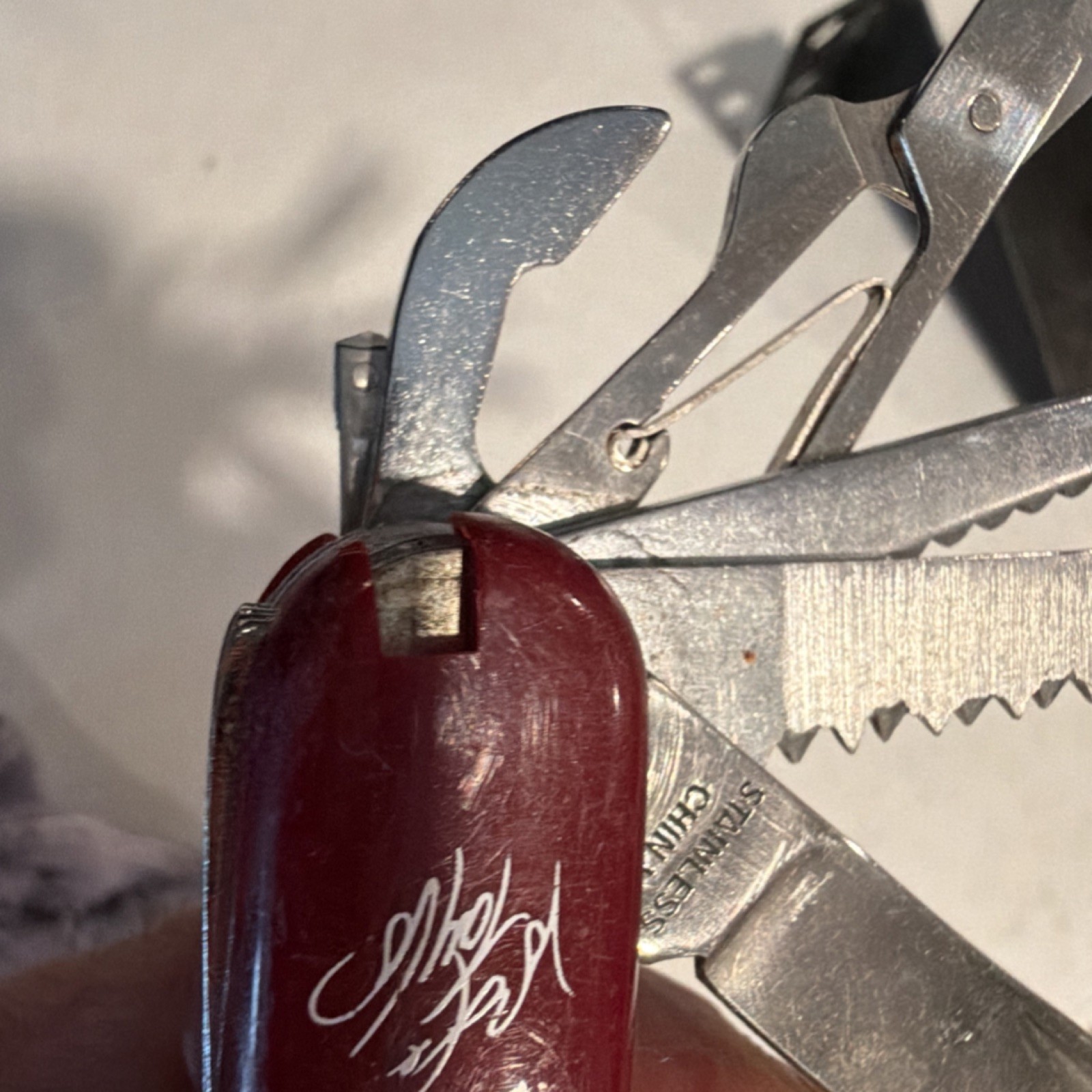 Red 12-Tool Multi-Tool Pocket Knife w/ Scissors Saw Corkscrew Bottle Opener