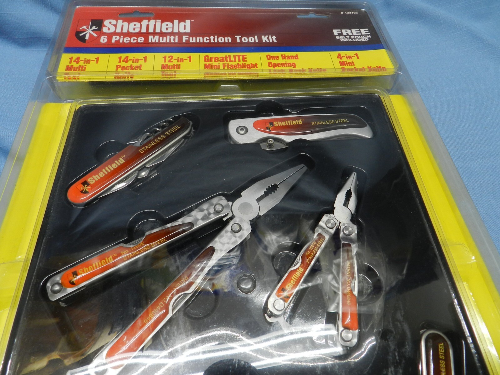 6 Piece Multi Function Tool Kit with belt pouch included. By Sheffield. SEALED