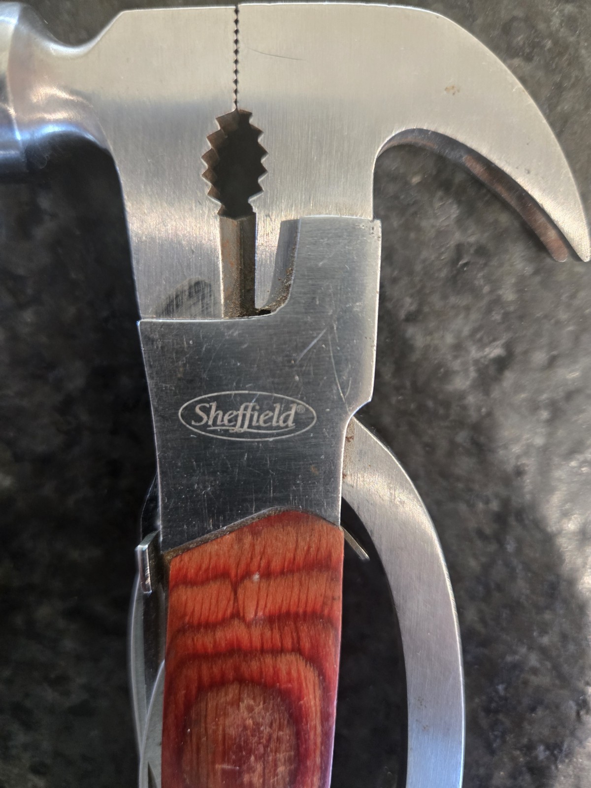 Sheffield 12913 The Hammer 14-In-1 Multi Tool Stainless Steel & Hardwood Handle