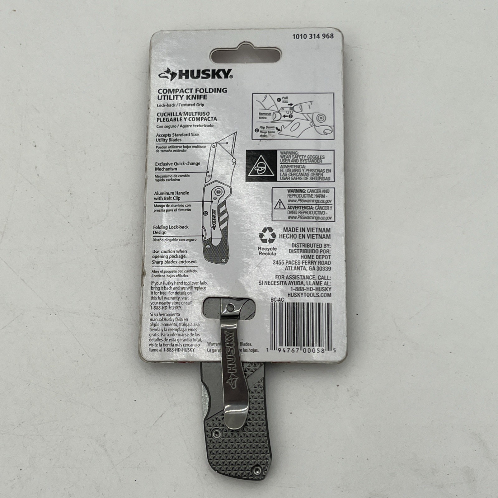 NEW!! Husky Compact Folding Lock-Back Utility Knife Aluminum Handle Pocket Clip