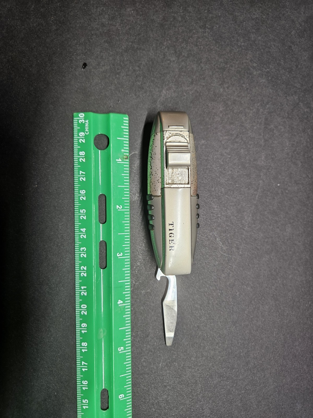 vintage Tiger Folding Multi-Tool Pocket Knife & File, Silver/Black,needs butane